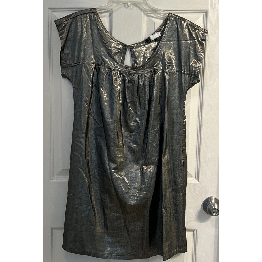 LaRok Shift Dress Women's Size Medium Gold Shimmer Short Sleeve